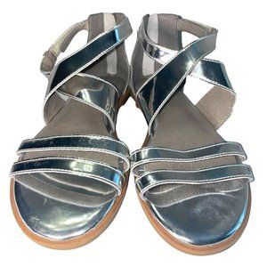 Eileen Fisher Cici Sandals Womens 6.5 Leather Silver Metallic Strappy Zi…
